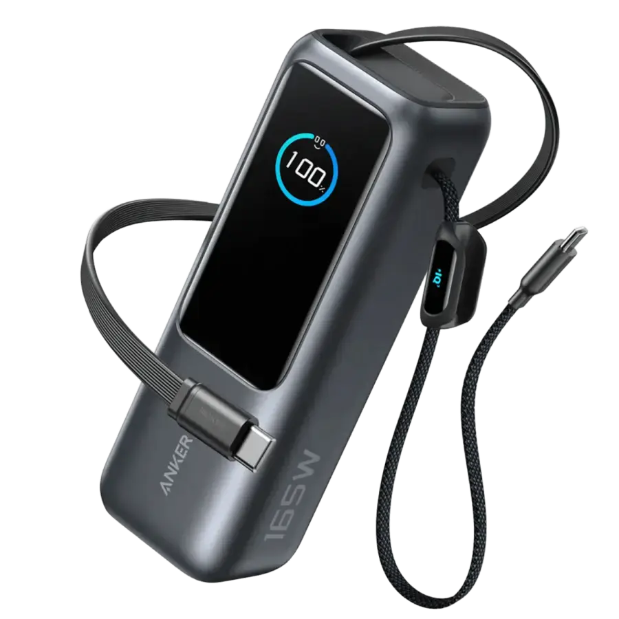 Зовнішній акумулятор [павербанк] із вбудованим і висувним кабелями Anker Power Bank 25К 165W - Space Black (A1695H11)