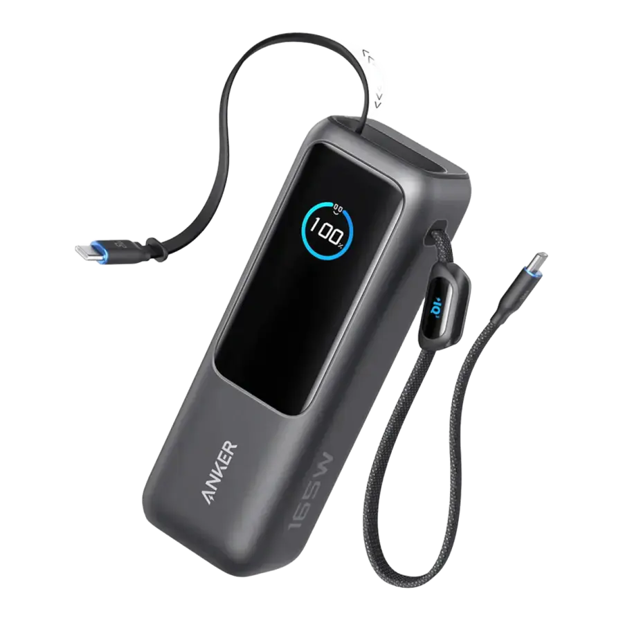 Зовнішній акумулятор [павербанк] із вбудованим і висувним кабелями Anker Power Bank 25К 165W - Space Black (A1695H11)