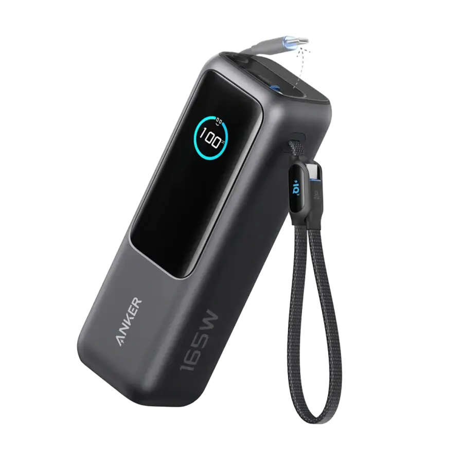 Зовнішній акумулятор [павербанк] із вбудованим і висувним кабелями Anker Power Bank 25К 165W - Space Black (A1695H11)