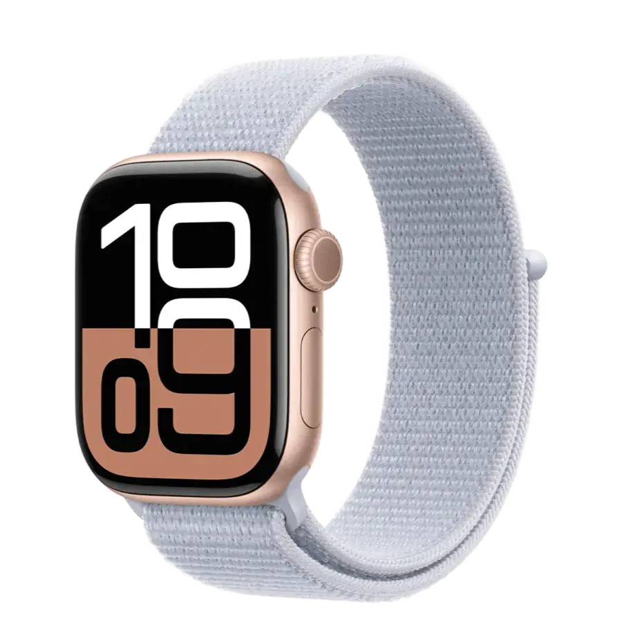 Apple Watch Series 10 GPS 42mm Rose Gold Aluminum Case with Blue Cloud Sport Loop (MWWY3+MXKX3)