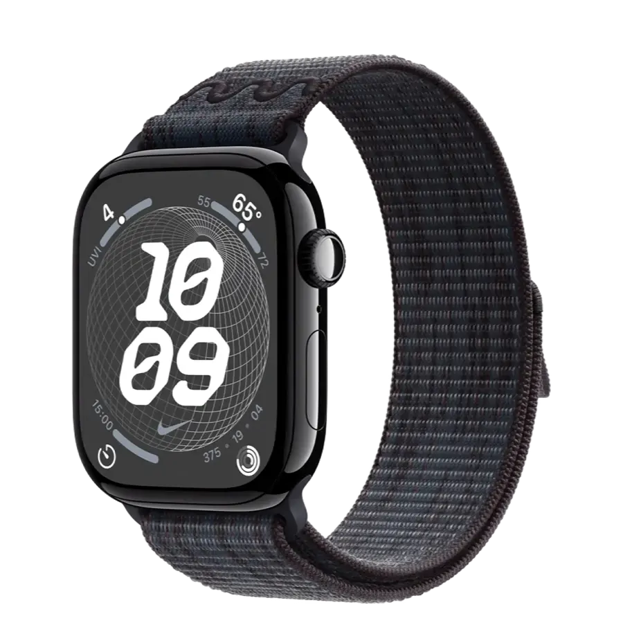 Apple Watch Series 10 GPS 46mm Jet Black Aluminum Case with Black/Blue Nike Sport Loop (MWX13+MYJD3)