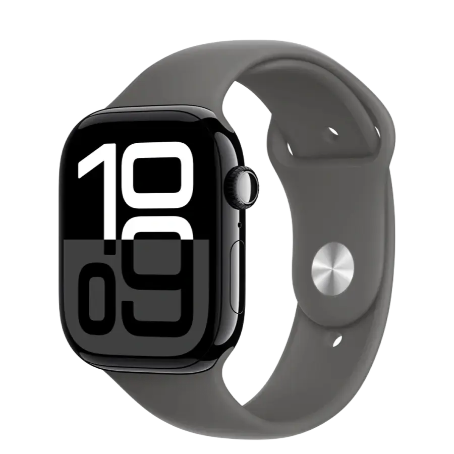 Apple Watch Series 10 GPS 46mm Jet Black Aluminum Case with Stone Gray Sport Band - M/L (MWX13+MXLY3)