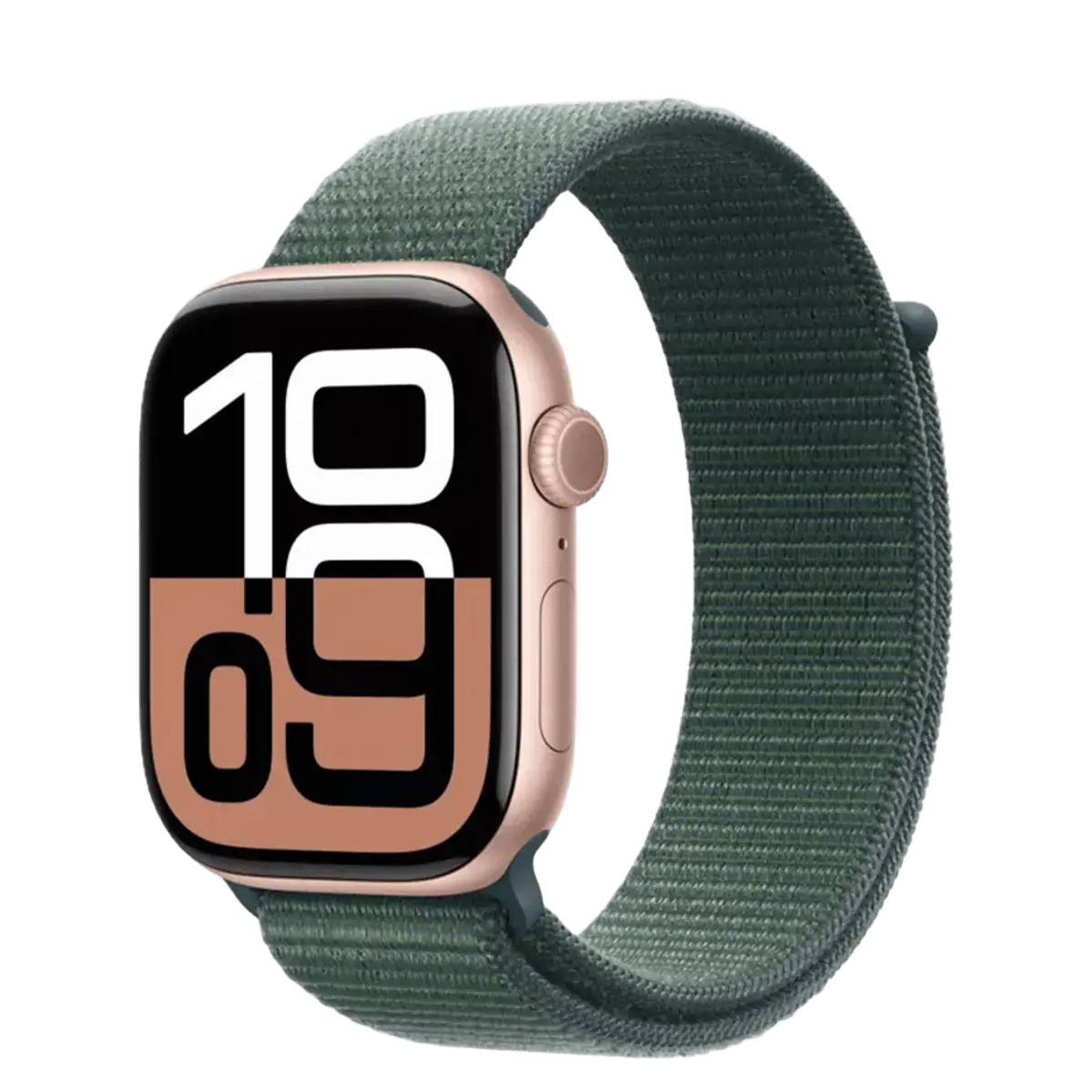 Apple Watch Series 10 GPS 46mm Rose Gold Aluminum Case with Lake Green Sport Loop (MWX23+MXL83)