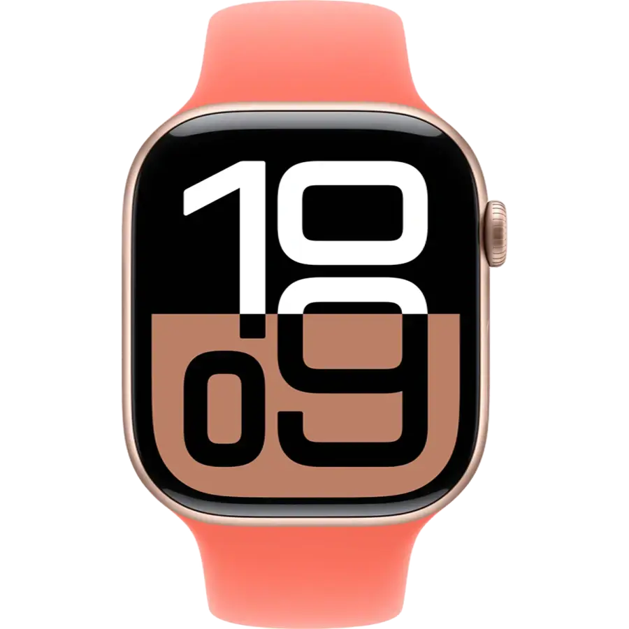 Apple Watch Series 10 GPS 46mm Rose Gold Aluminum Case with Tangerine Sport Band - S/M (MWX23+MDT54)