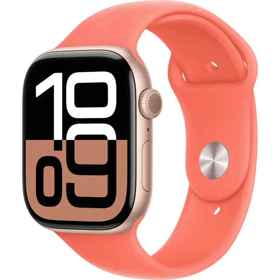 Apple Watch Series 10 GPS 46mm Rose Gold Aluminum Case with Tangerine Sport Band - S/M (MWX23+MDT54)