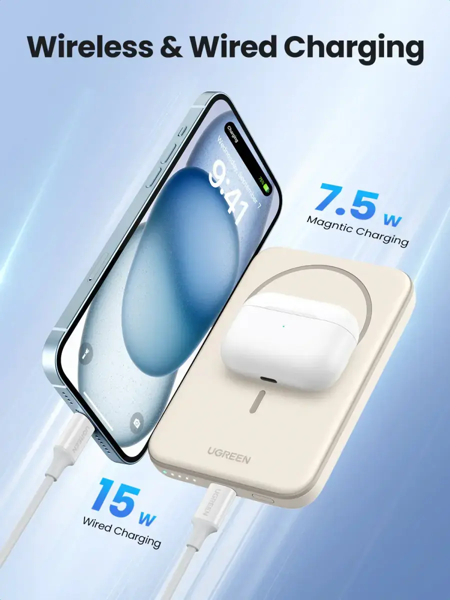 Магнітний павербанк UGREEN PB560 Wireless Magnetic Power Bank 5000mAh - Black (25866)