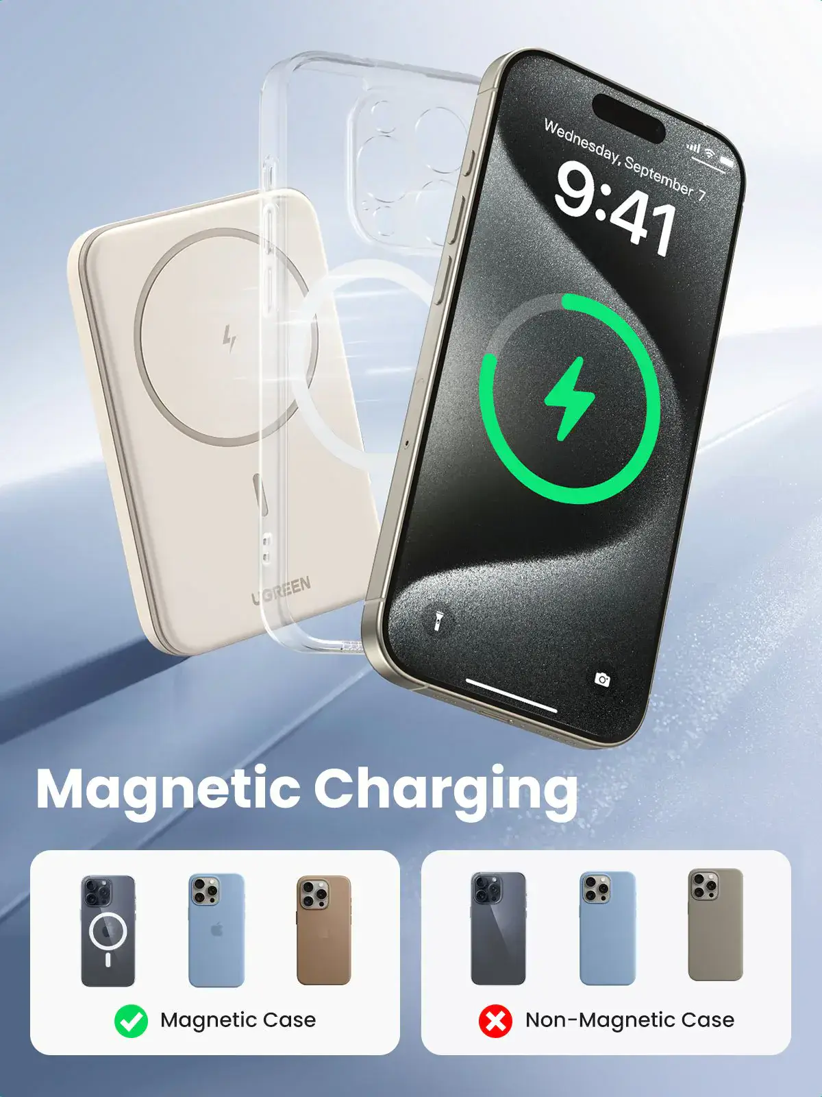 Магнитный павербанк UGREEN PB560 Wireless Magnetic Power Bank 5000mAh - Black (25866)