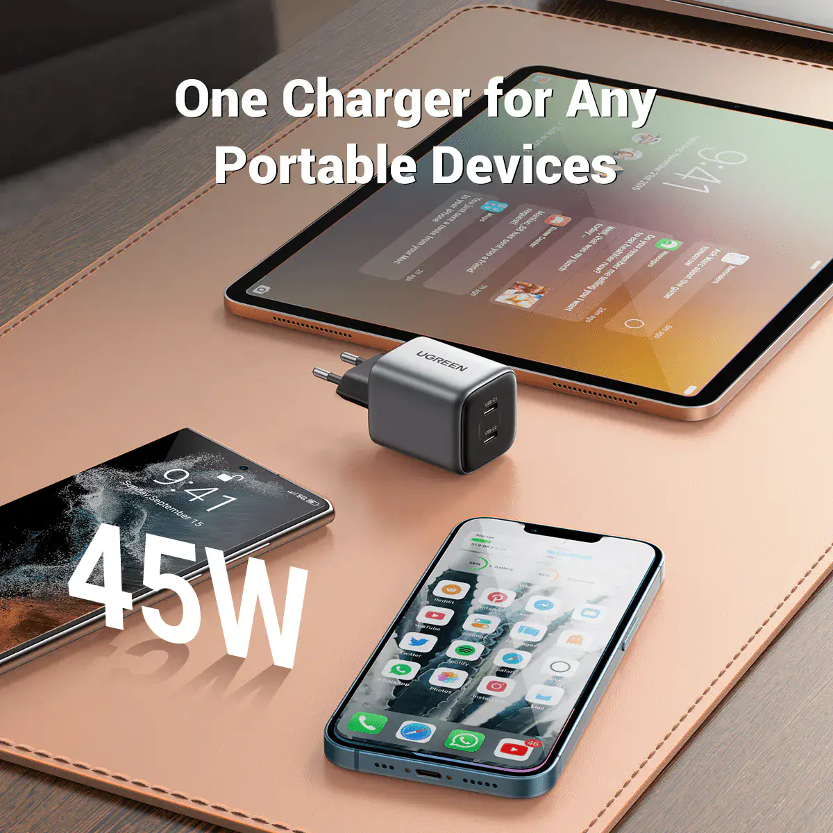 Сетевое зарядное устройство UGREEN CD294 Nexode 45W USB-C GaN Charger-2 Ports Wall Charger (90573)