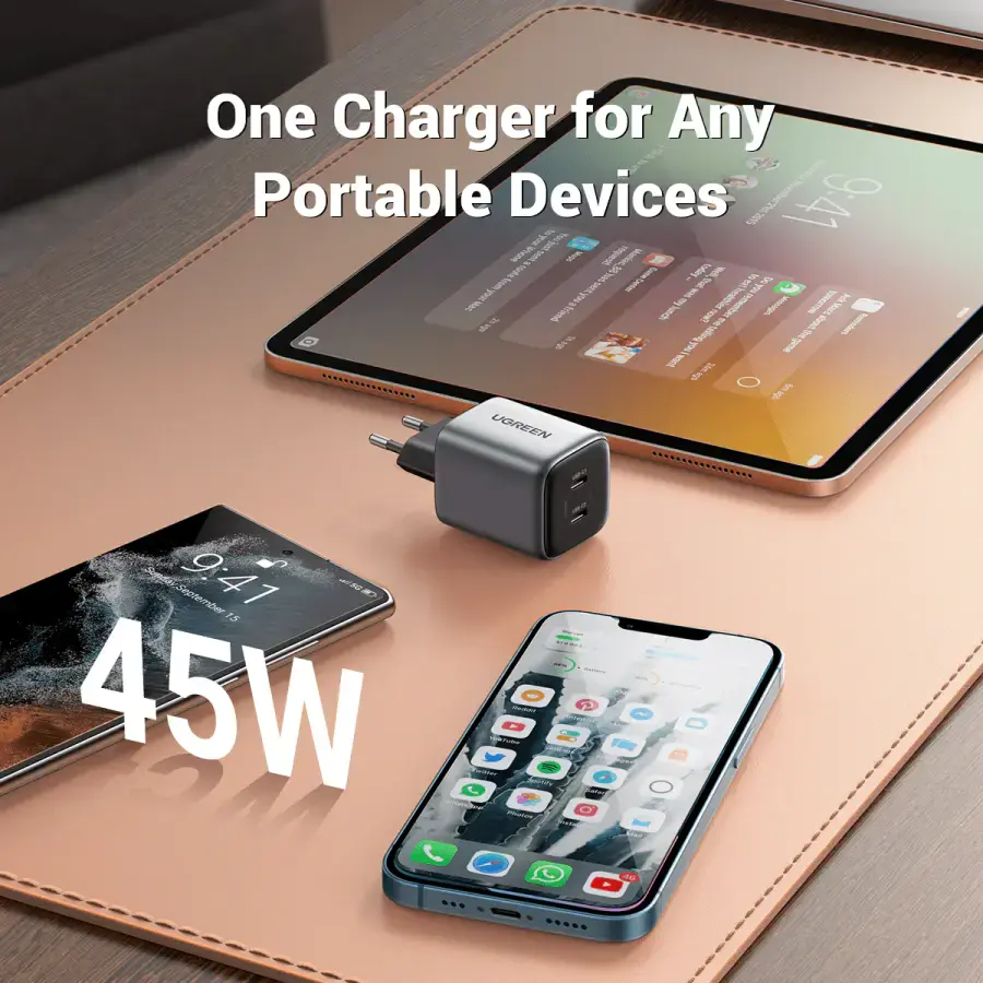 Мережевий зарядний пристрій UGREEN CD294 Nexode 45W USB-C GaN Charger-2 Ports Wall Charger (90573)