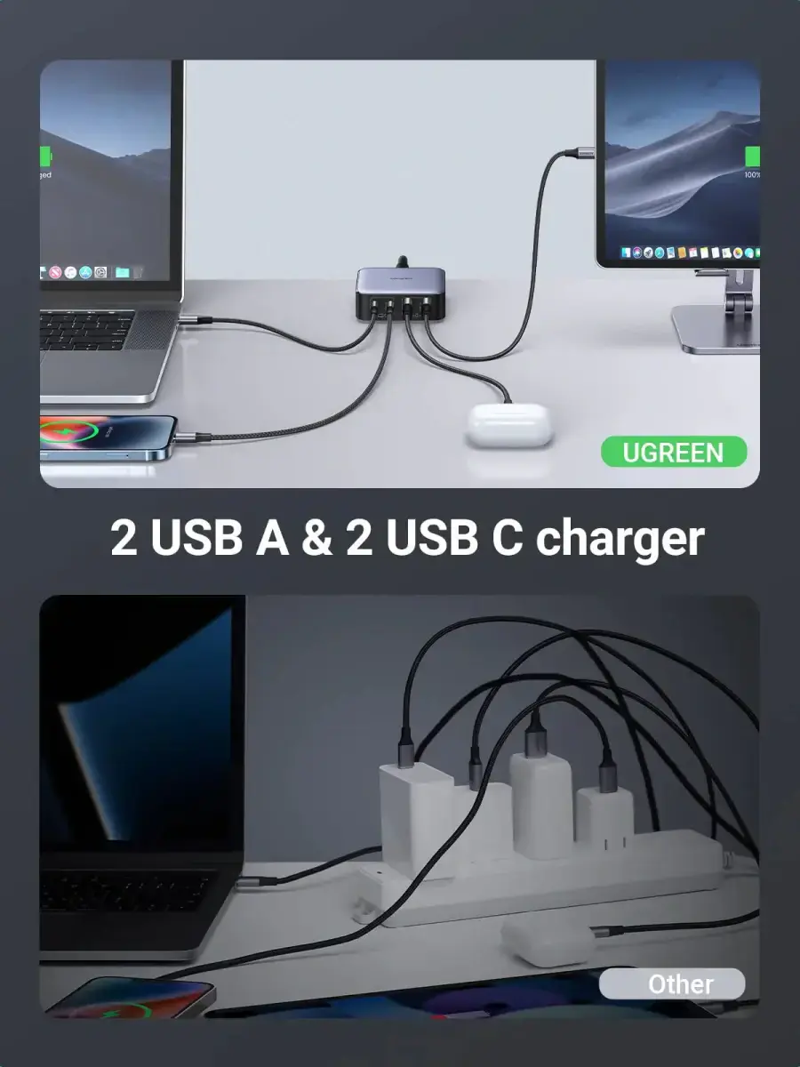 Мережевий зарядний пристрій UGREEN CD327 Nexode 65W USB-C GaN Table Charger (90747)