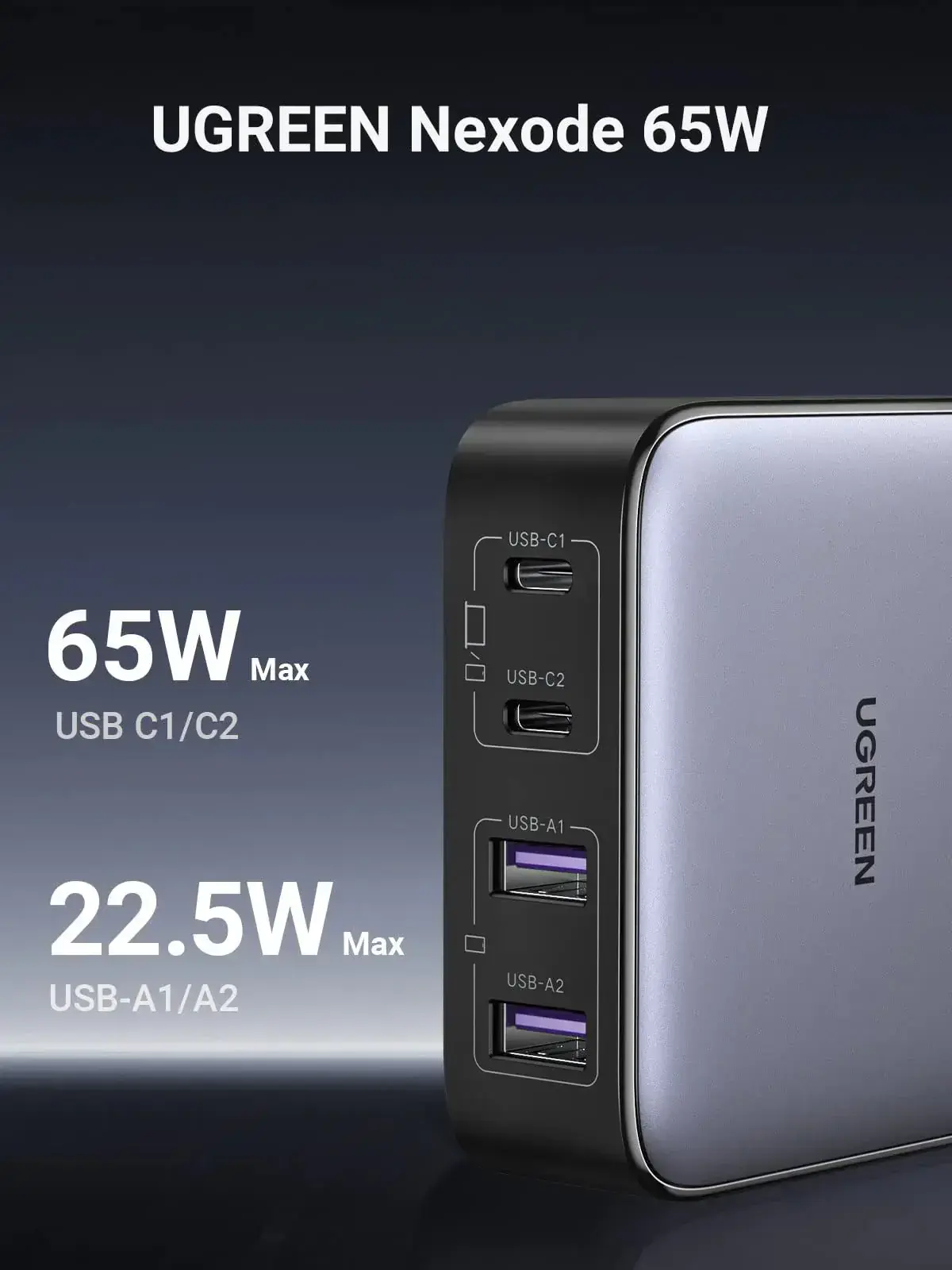 Сетевое зарядное устройство UGREEN CD327 Nexode 65W USB-C GaN Table Charger (90747)