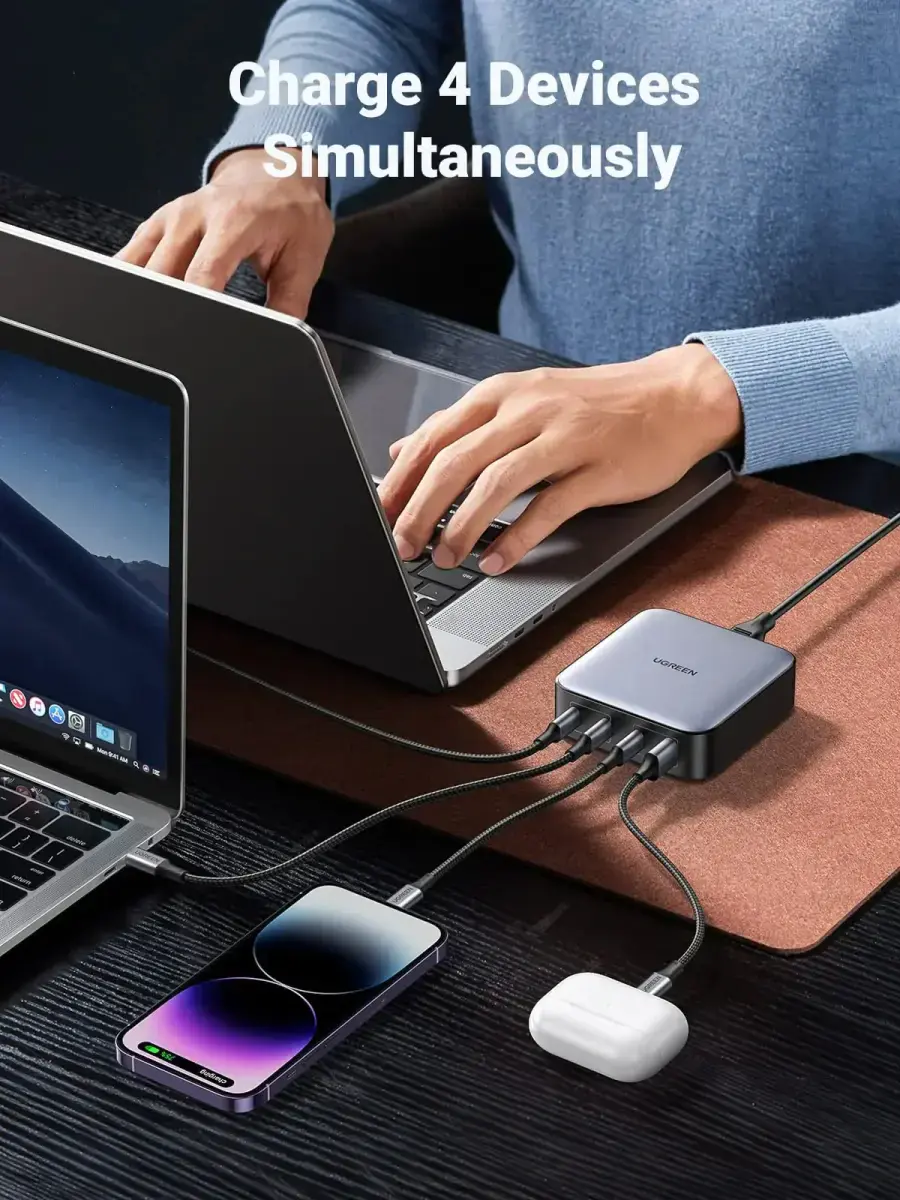 Сетевое зарядное устройство UGREEN CD328 Nexode USB-C Charger 100W GaN Desktop Charger 4 Ports Laptop Adapter (90928)