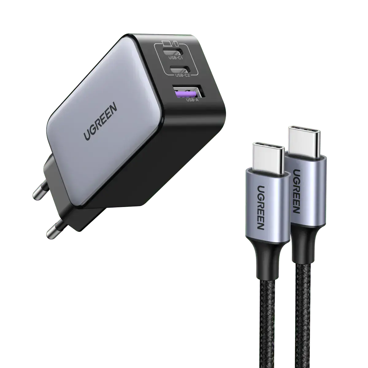 Мережевий зарядний пристрій UGREEN Nexode 65W USB-C GaN Charger-3 Ports Wall Charger (10335)