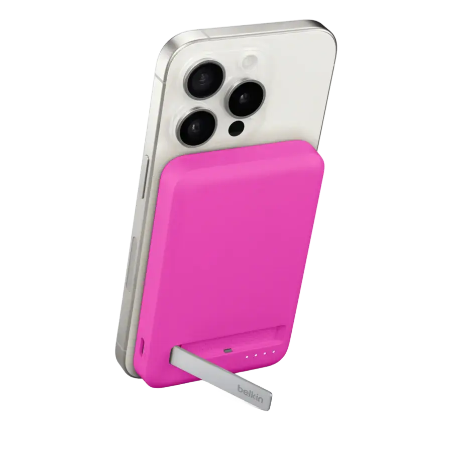 Портативний зарядний пристрій [Power Bank] з MagSafe та підставкою Belkin BoostCharge Pro Magnetic Charging Power Bank MagSafe 5K Qi2 15W - Pink (BPD006jqPK-APL, HRX52)