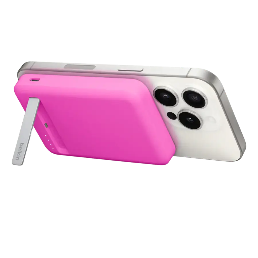 Портативний зарядний пристрій [Power Bank] з MagSafe та підставкою Belkin BoostCharge Pro Magnetic Charging Power Bank MagSafe 5K Qi2 15W - Pink (BPD006jqPK-APL, HRX52)