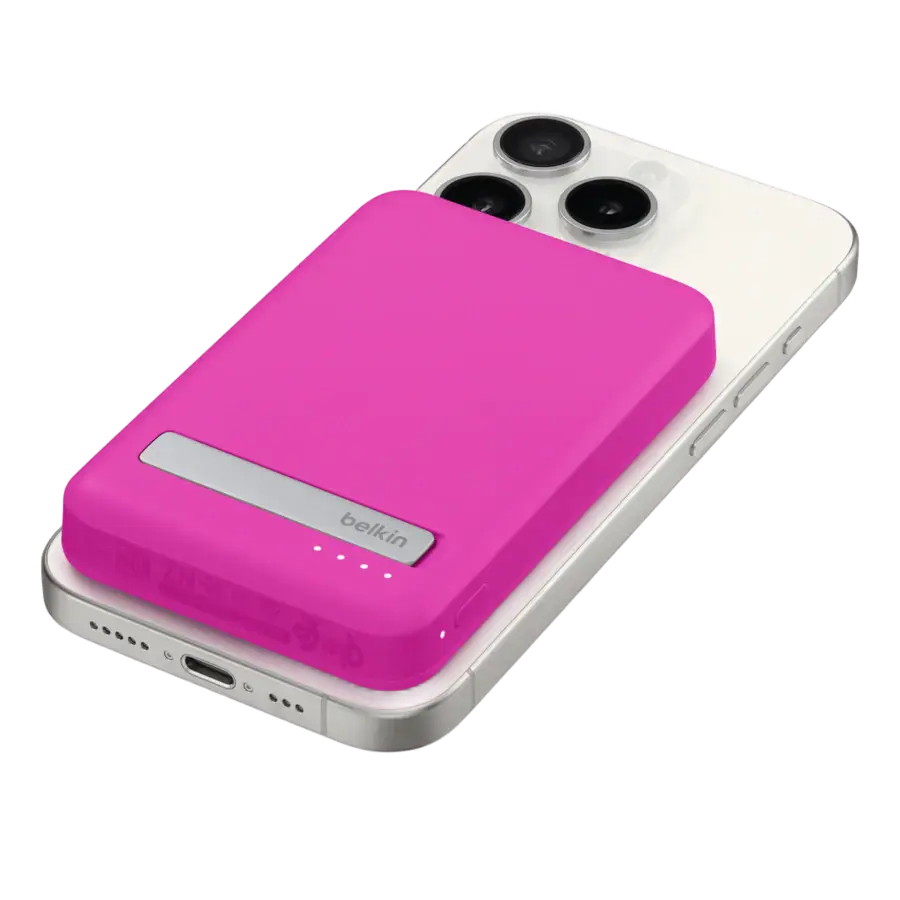 Портативний зарядний пристрій [Power Bank] з MagSafe та підставкою Belkin BoostCharge Pro Magnetic Charging Power Bank MagSafe 5K Qi2 15W - Pink (BPD006jqPK-APL, HRX52)