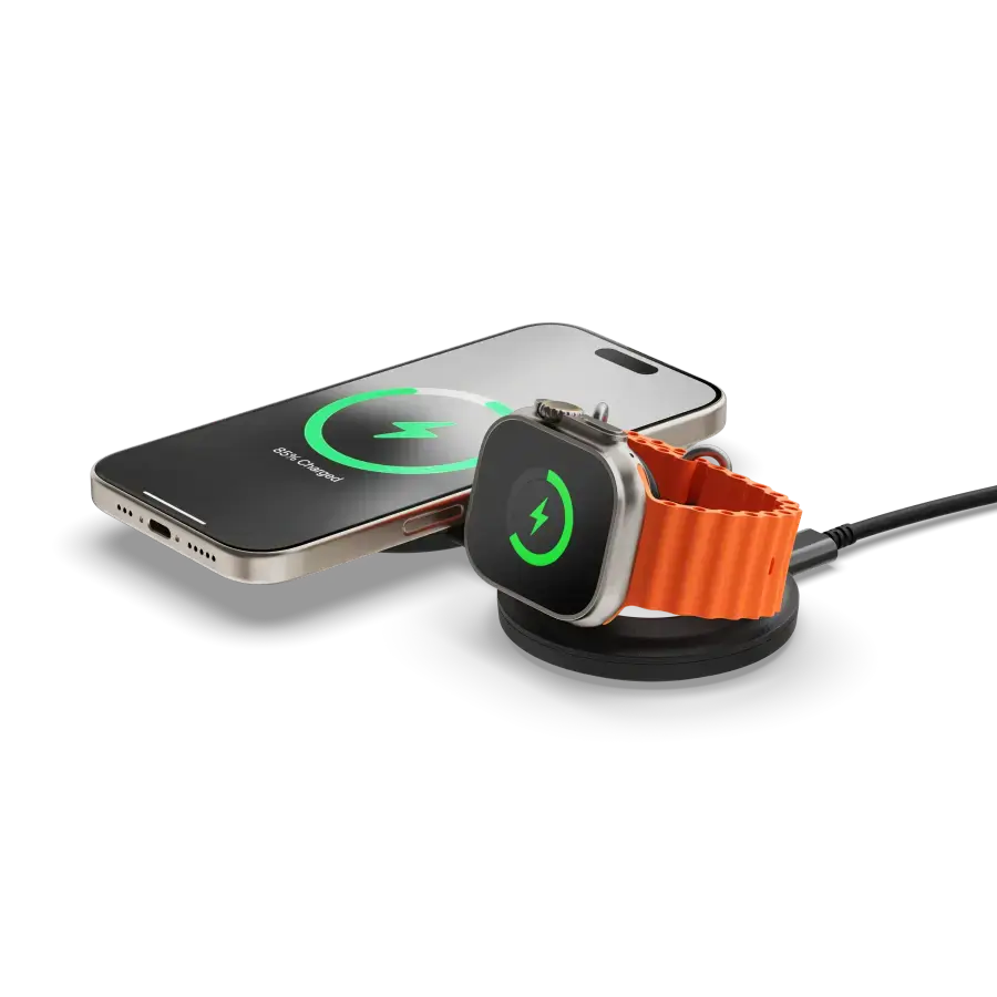 Складаний бездротовий зарядний пристрій Satechi OntheGo 2-in-1 Qi2 Charger - Black (ST-QTG21K)