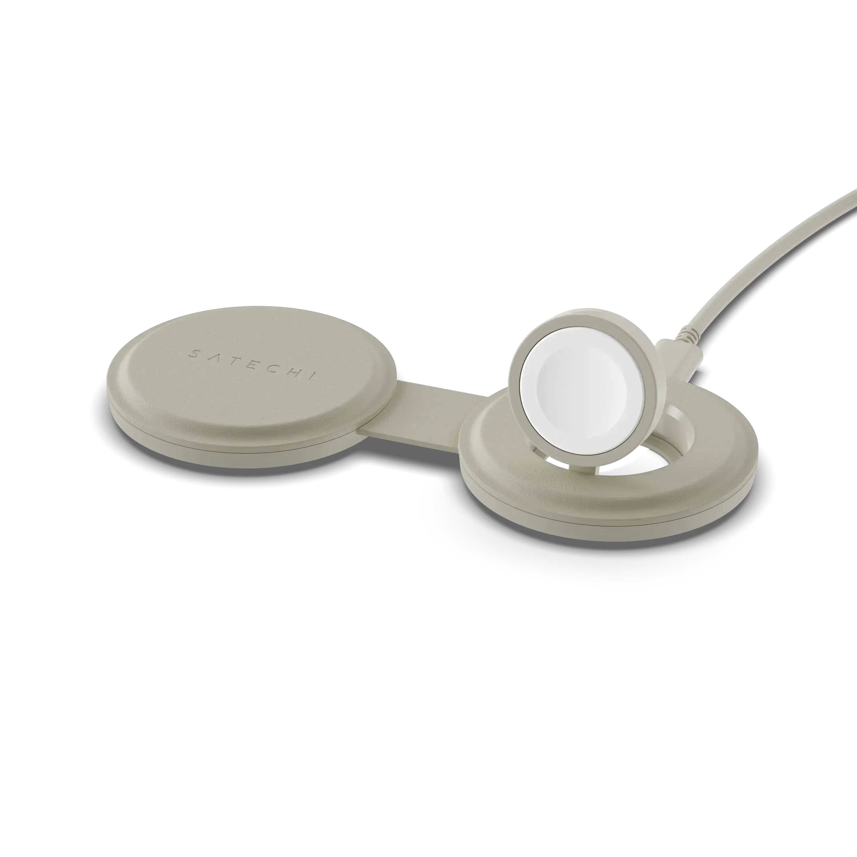 Складное беспроводное зарядное устройство Satechi OntheGo 2-in-1 Qi2 Charger - Sand (ST-QTG21W)