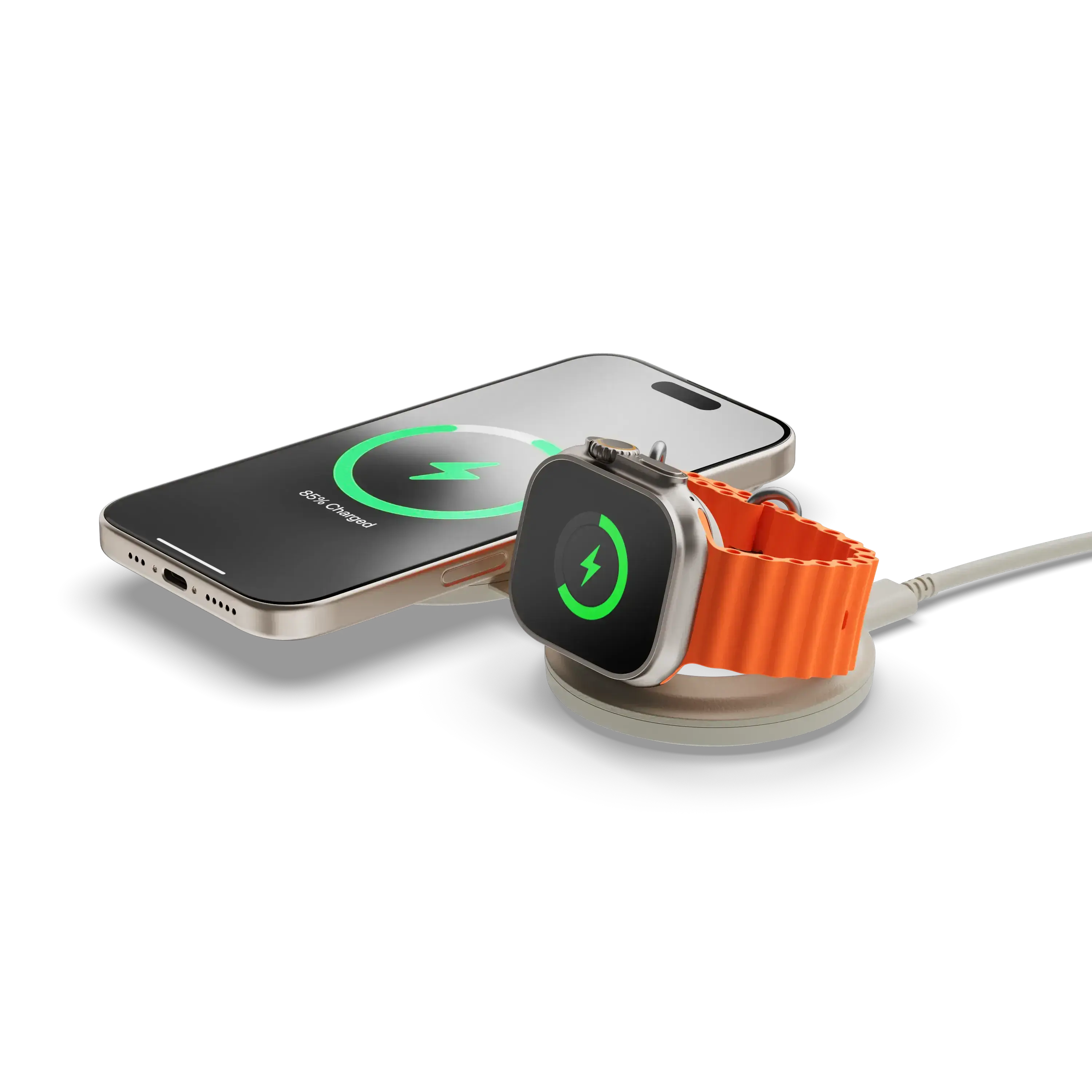 Складное беспроводное зарядное устройство Satechi OntheGo 2-in-1 Qi2 Charger - Sand (ST-QTG21W)
