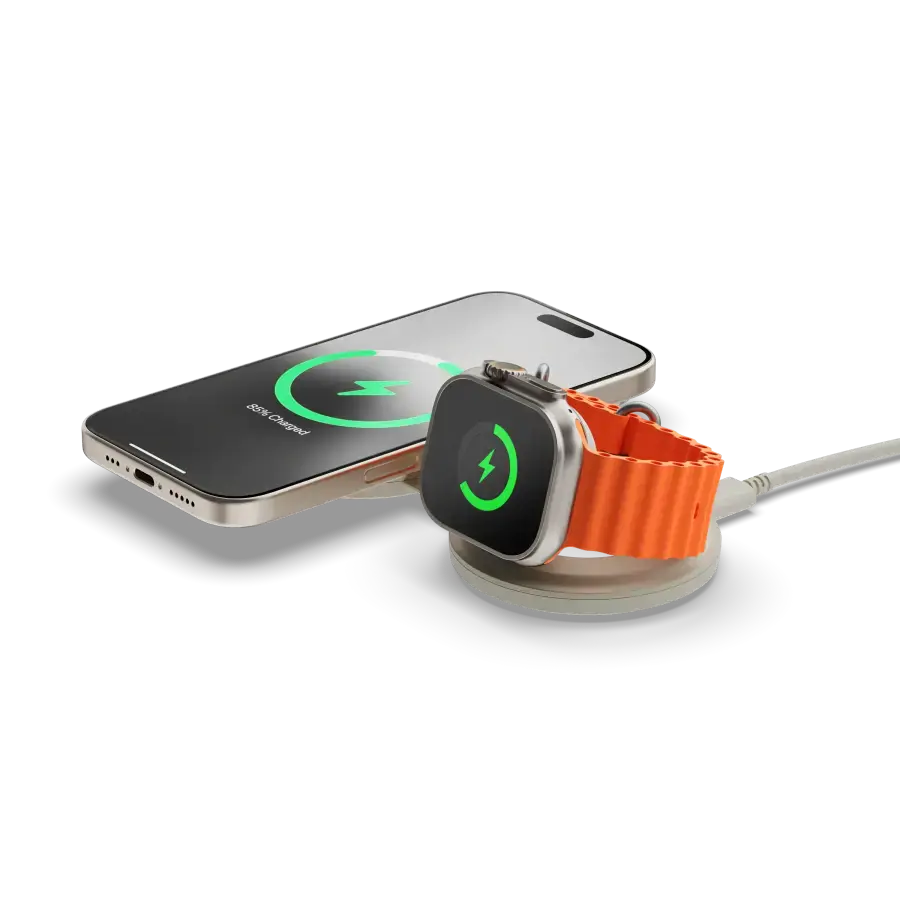 Складаний бездротовий зарядний пристрій Satechi OntheGo 2-in-1 Qi2 Charger - Sand (ST-QTG21W)