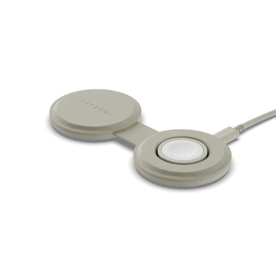 Складаний бездротовий зарядний пристрій Satechi OntheGo 2-in-1 Qi2 Charger - Sand (ST-QTG21W)