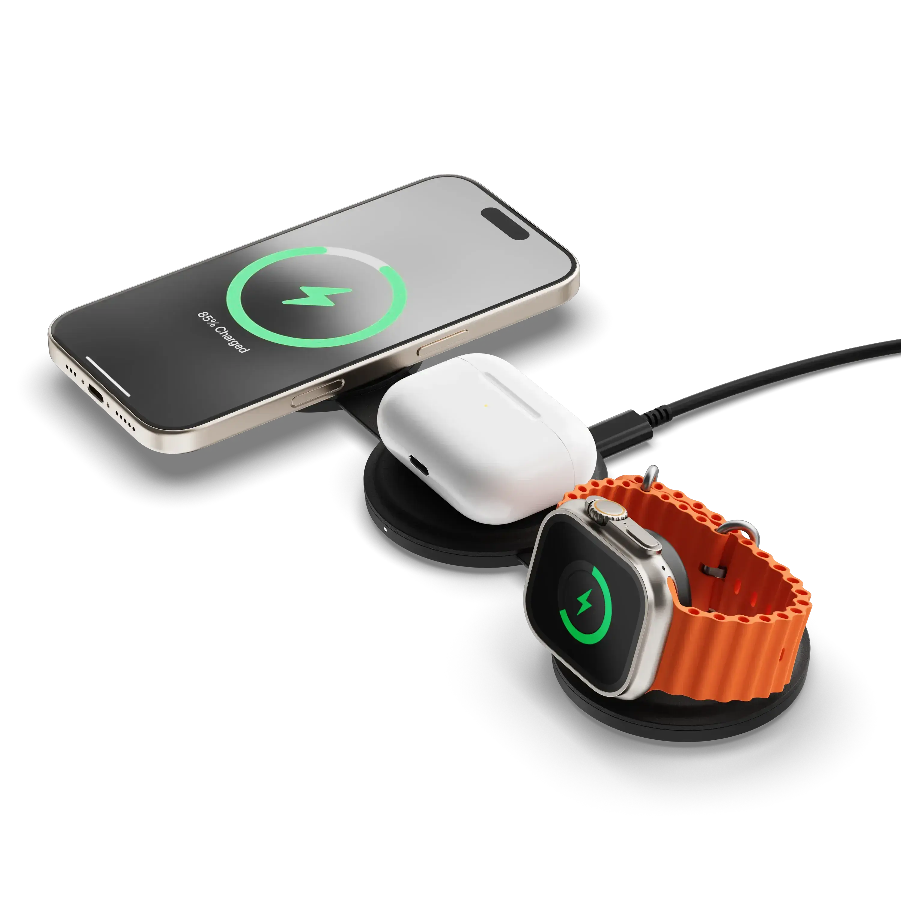 Складаний бездротовий зарядний пристрій Satechi OntheGo 3-in-1 Qi2 Charger - Black (ST-QTG31K)
