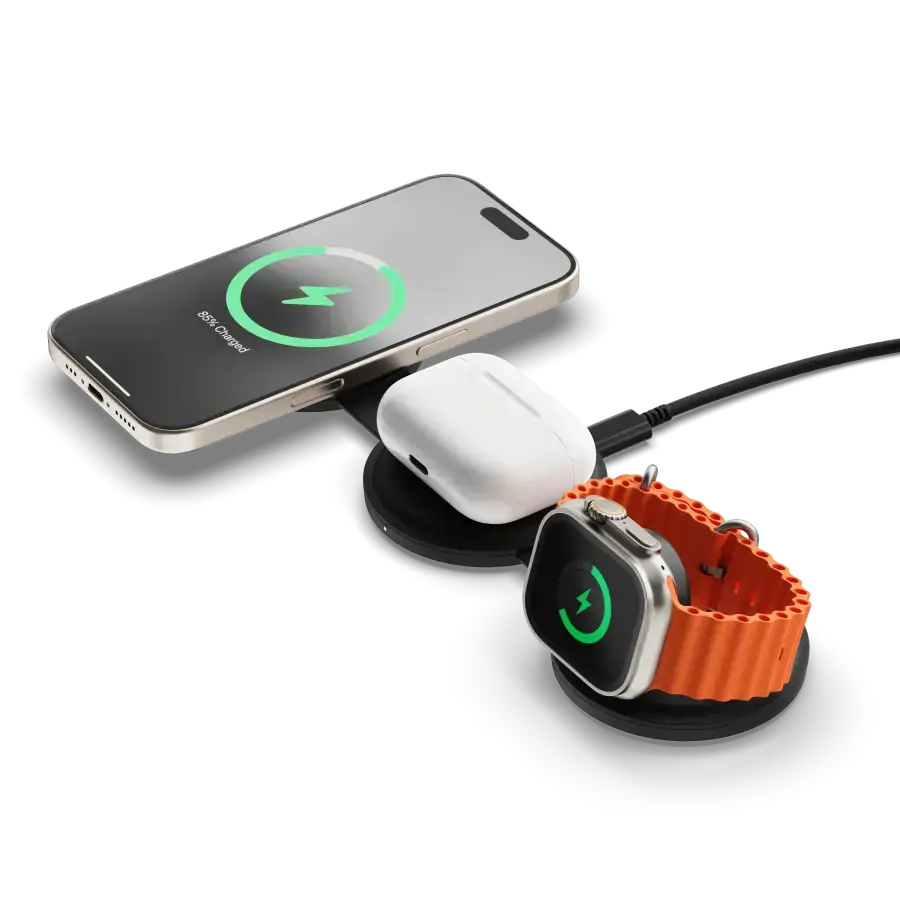 Складаний бездротовий зарядний пристрій Satechi OntheGo 3-in-1 Qi2 Charger - Black (ST-QTG31K)