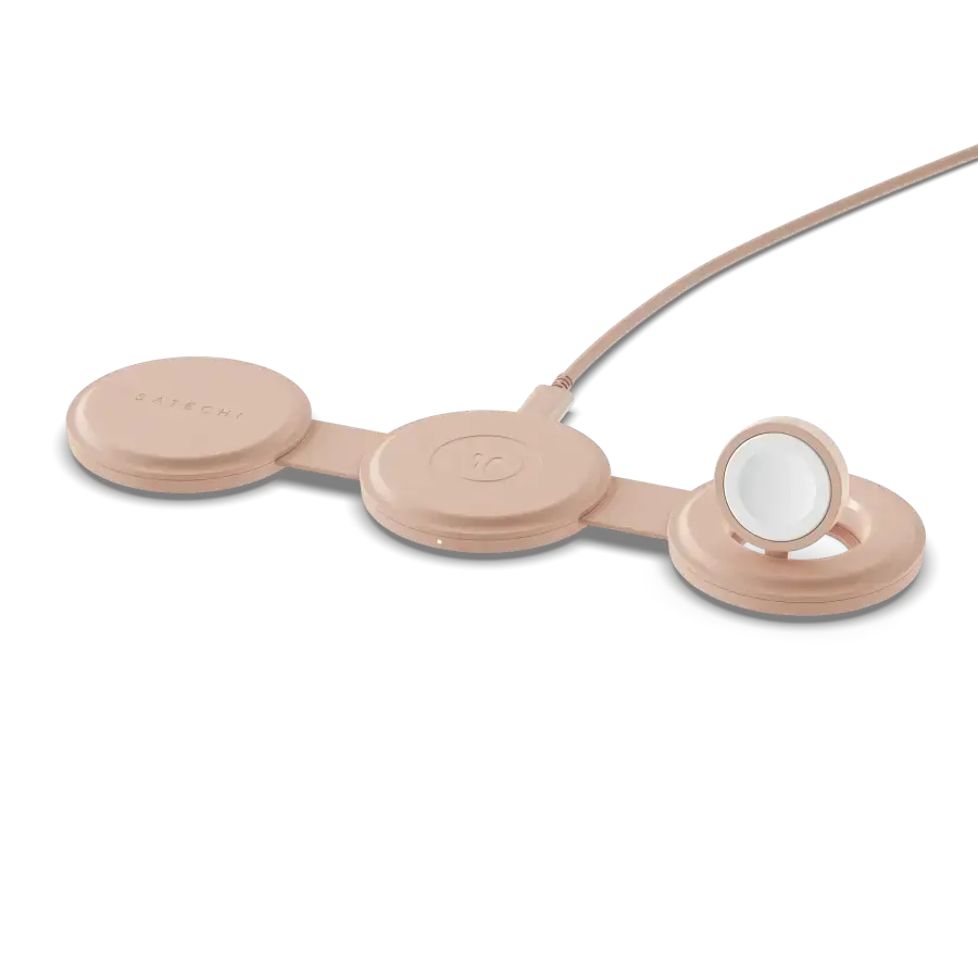 Складаний бездротовий зарядний пристрій Satechi OntheGo 3-in-1 Qi2 Charger - Desert Rose (ST-QTG31R)