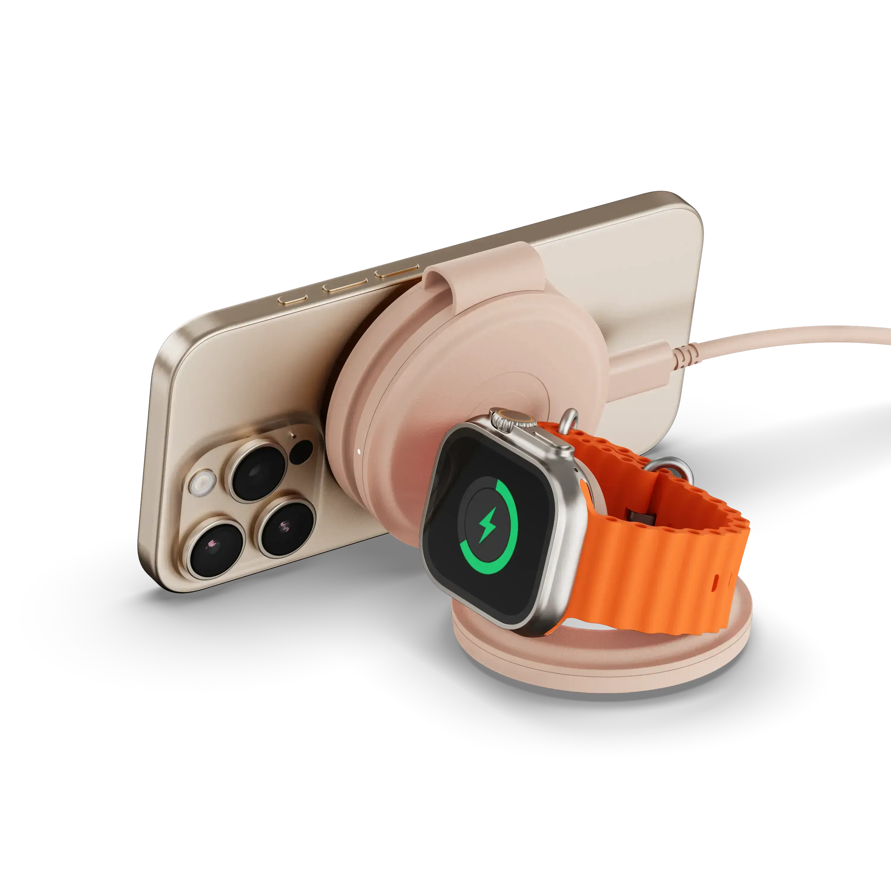 Складное беспроводное зарядное устройство для Satechi OntheGo 3-in-1 Qi2 Charger - Desert Rose (ST-QTG31R)