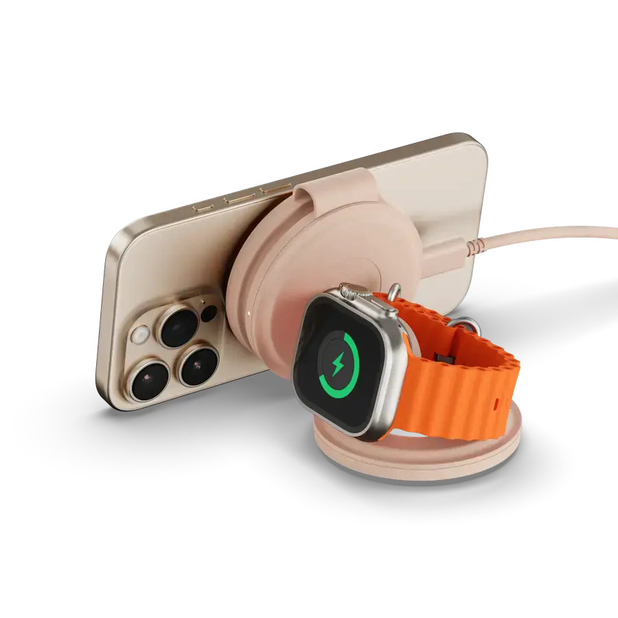 Складаний бездротовий зарядний пристрій Satechi OntheGo 3-in-1 Qi2 Charger - Desert Rose (ST-QTG31R)