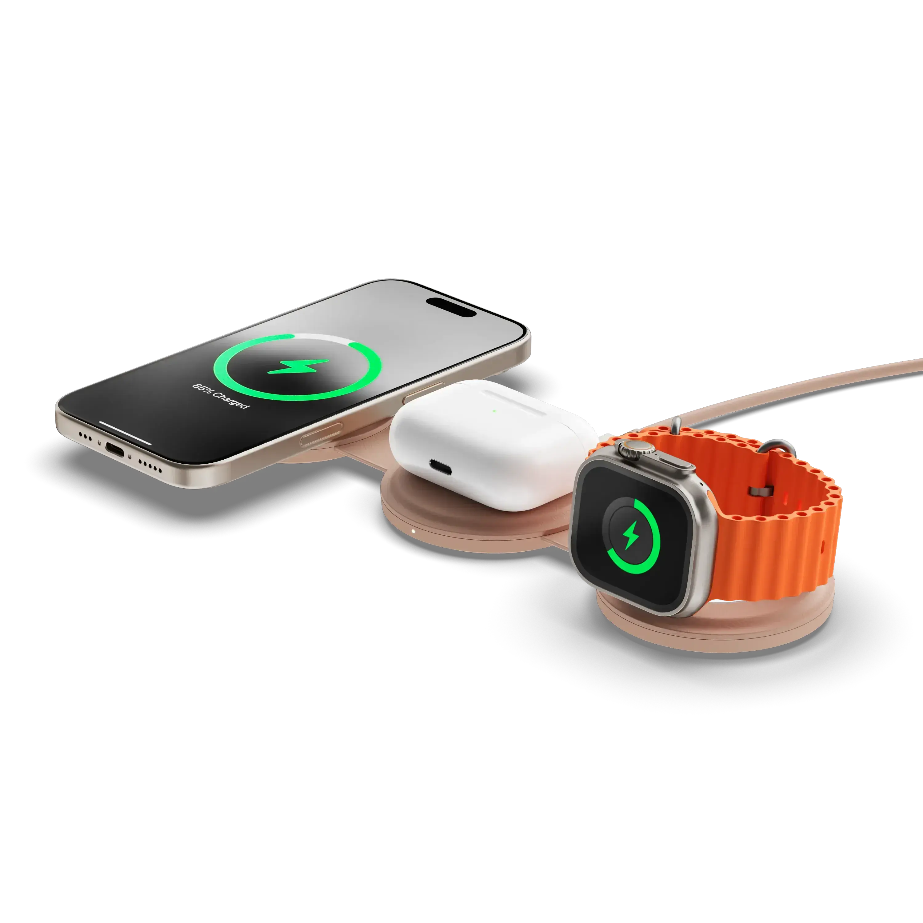 Складное беспроводное зарядное устройство для Satechi OntheGo 3-in-1 Qi2 Charger - Desert Rose (ST-QTG31R)