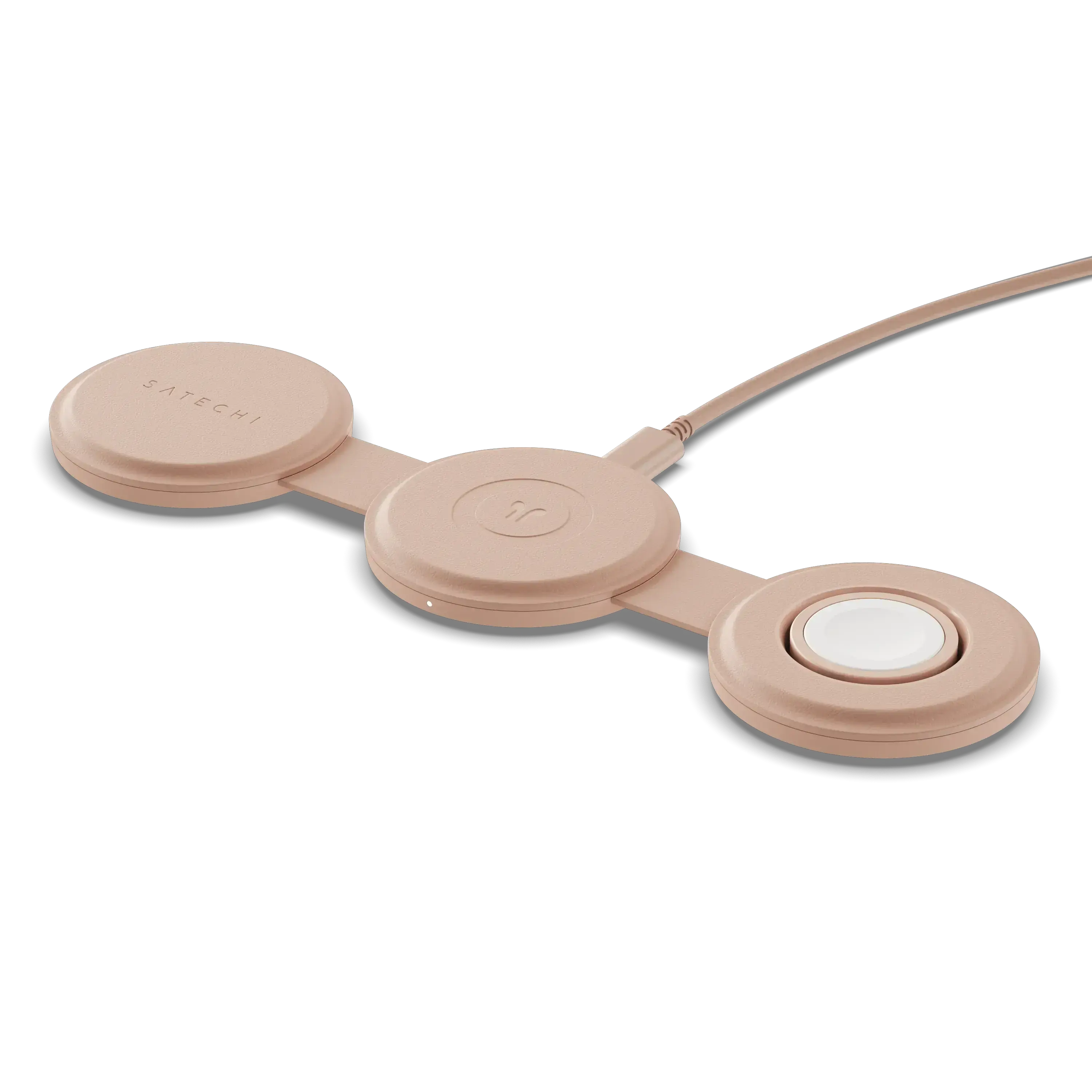 Складное беспроводное зарядное устройство для Satechi OntheGo 3-in-1 Qi2 Charger - Desert Rose (ST-QTG31R)
