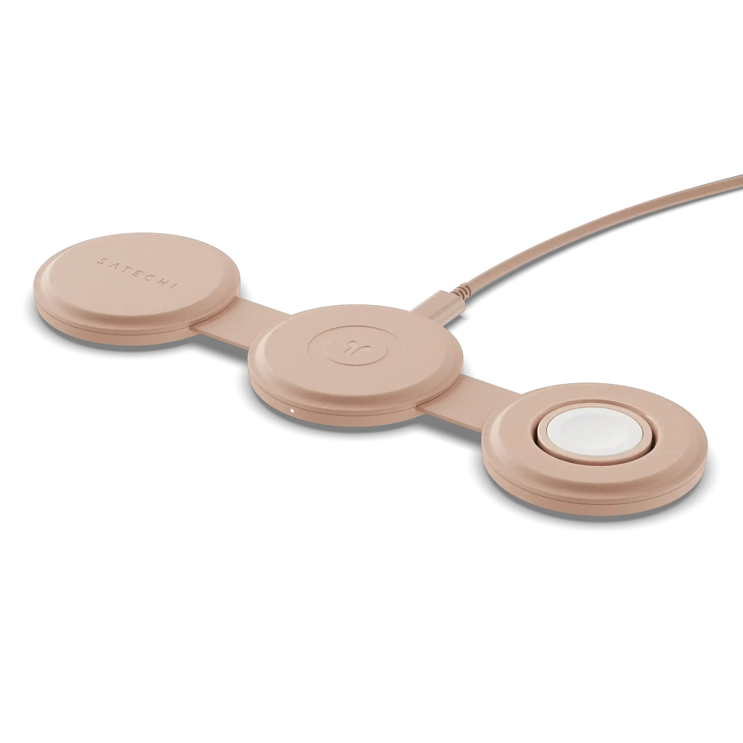 Складное беспроводное зарядное устройство для Satechi OntheGo 3-in-1 Qi2 Charger - Desert Rose (ST-QTG31R)