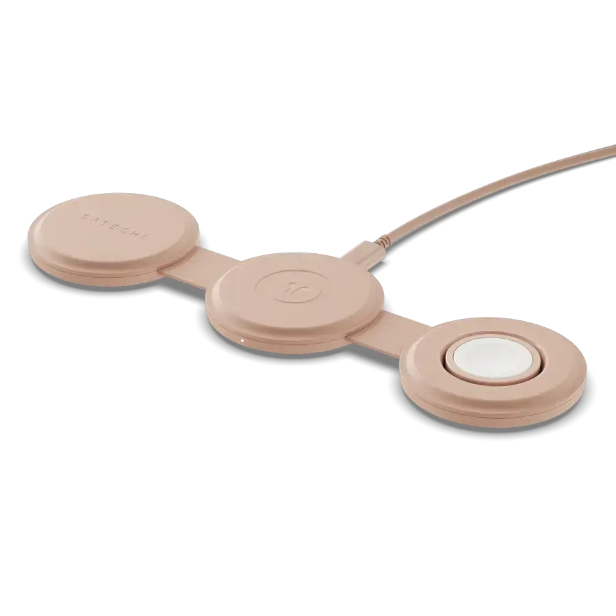 Складаний бездротовий зарядний пристрій Satechi OntheGo 3-in-1 Qi2 Charger - Desert Rose (ST-QTG31R)
