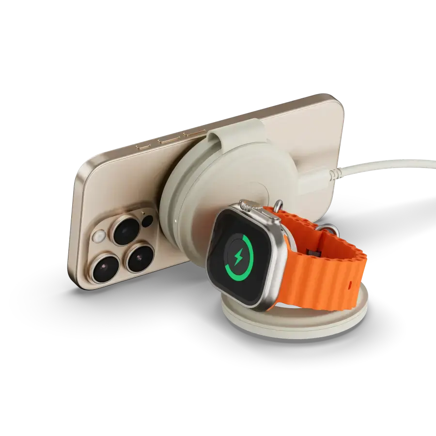 Складаний бездротовий зарядний пристрій Satechi OntheGo 3-in-1 Qi2 Charger - Sand (ST-QTG31W)