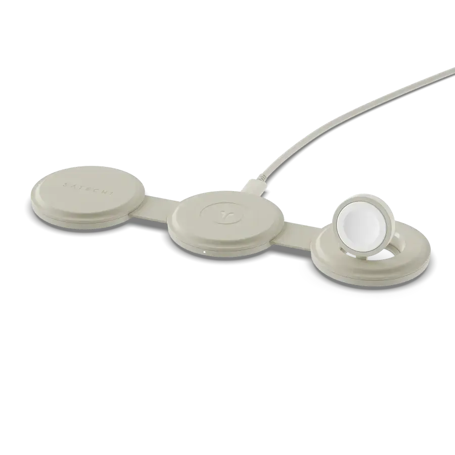 Складаний бездротовий зарядний пристрій Satechi OntheGo 3-in-1 Qi2 Charger - Sand (ST-QTG31W)