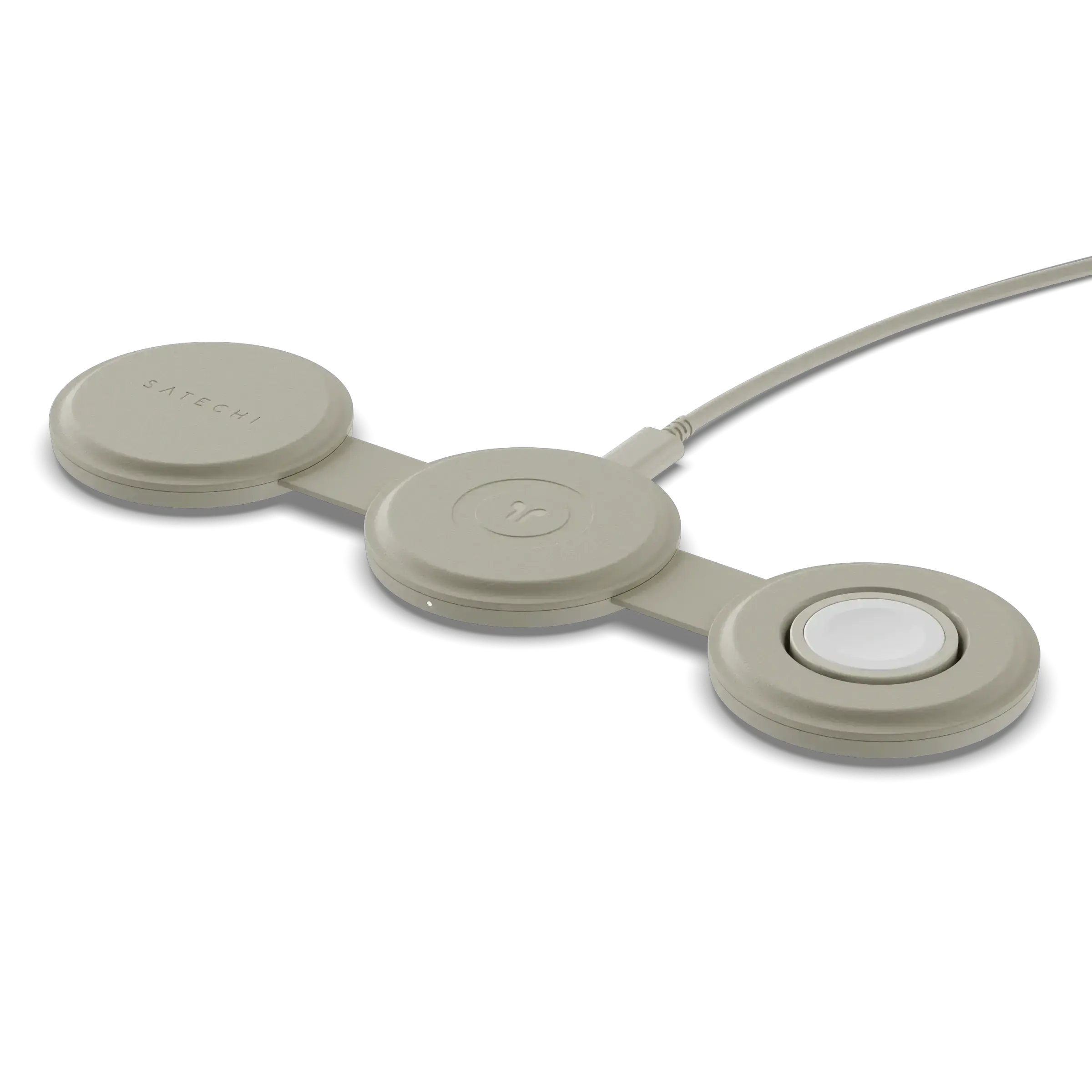 Складаний бездротовий зарядний пристрій Satechi OntheGo 3-in-1 Qi2 Charger - Sand (ST-QTG31W)