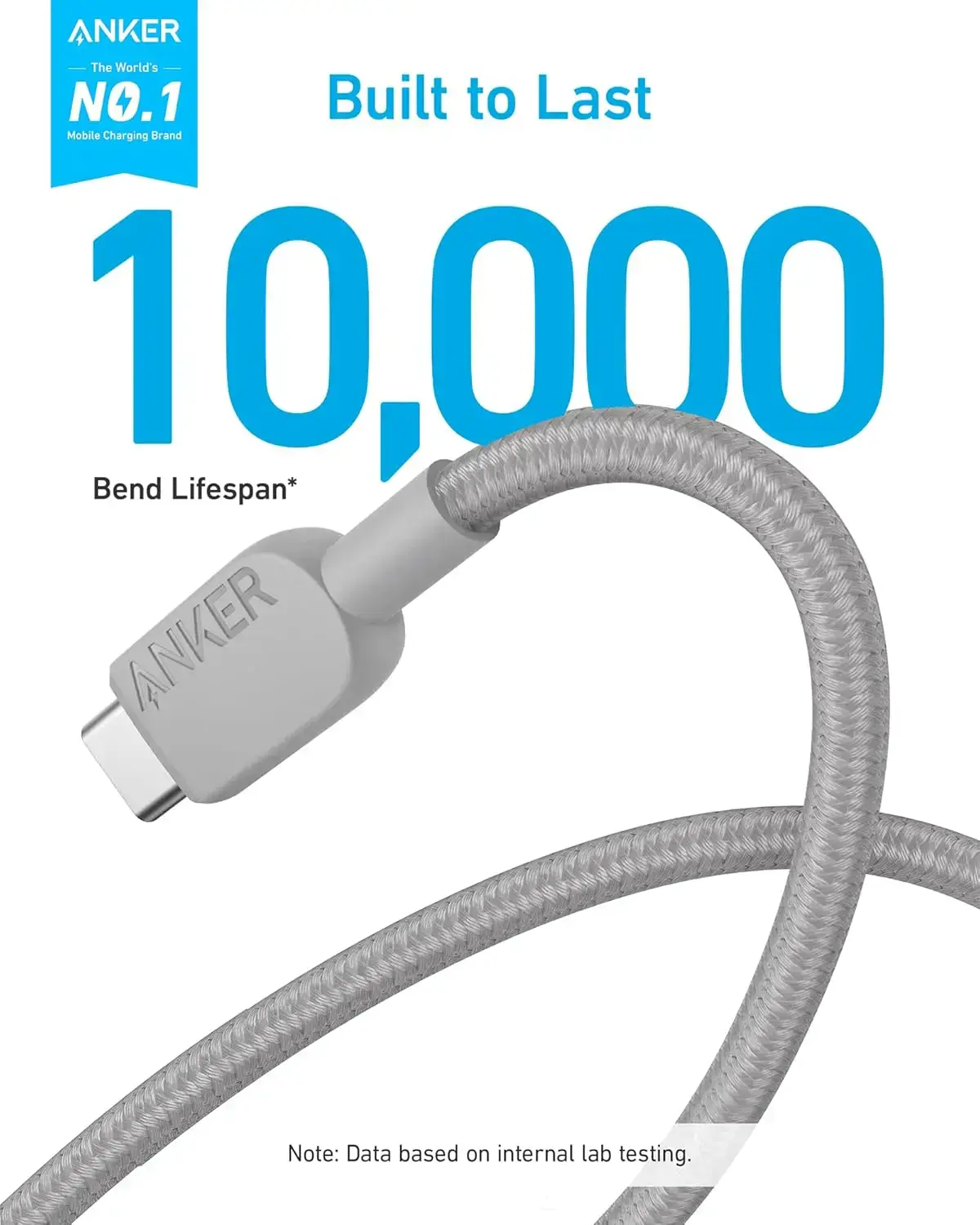 NO BOX Кабель Anker 310 PowerLine USB-A to Type-C Charger Cable [1-Pack - 0,9м] - Grey (B81G5041)