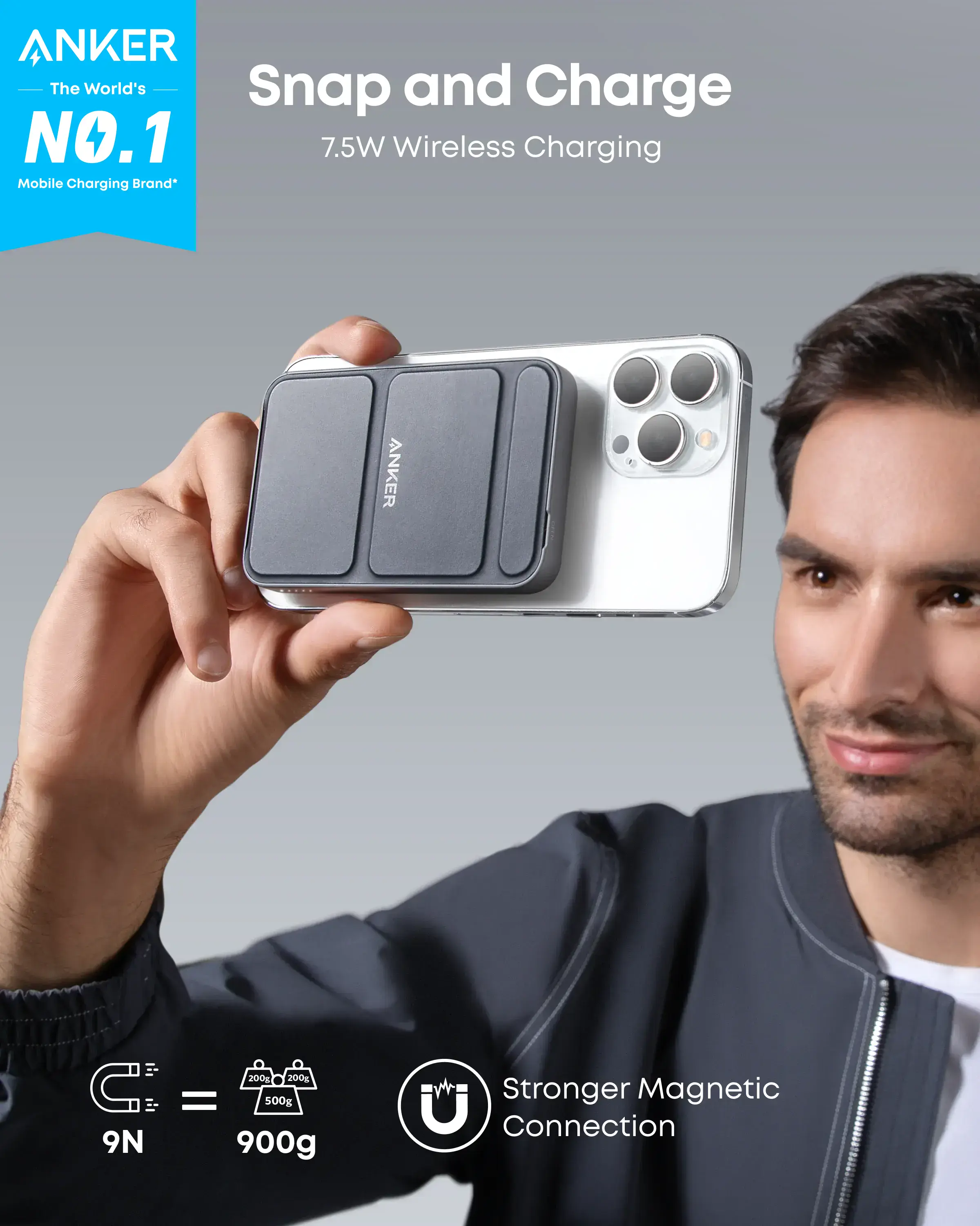Магнітний павербанк Anker 622 Magnetic Battery 5000mAh [MagGo with Stand] - Black (A1614011)