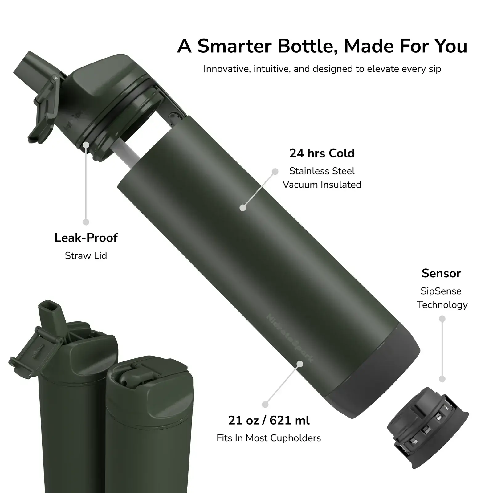 Умная бутылка для воды HidrateSpark PRO 21 oz/621 ml - Straw Lid - Forest (‎‎HI-007-052)