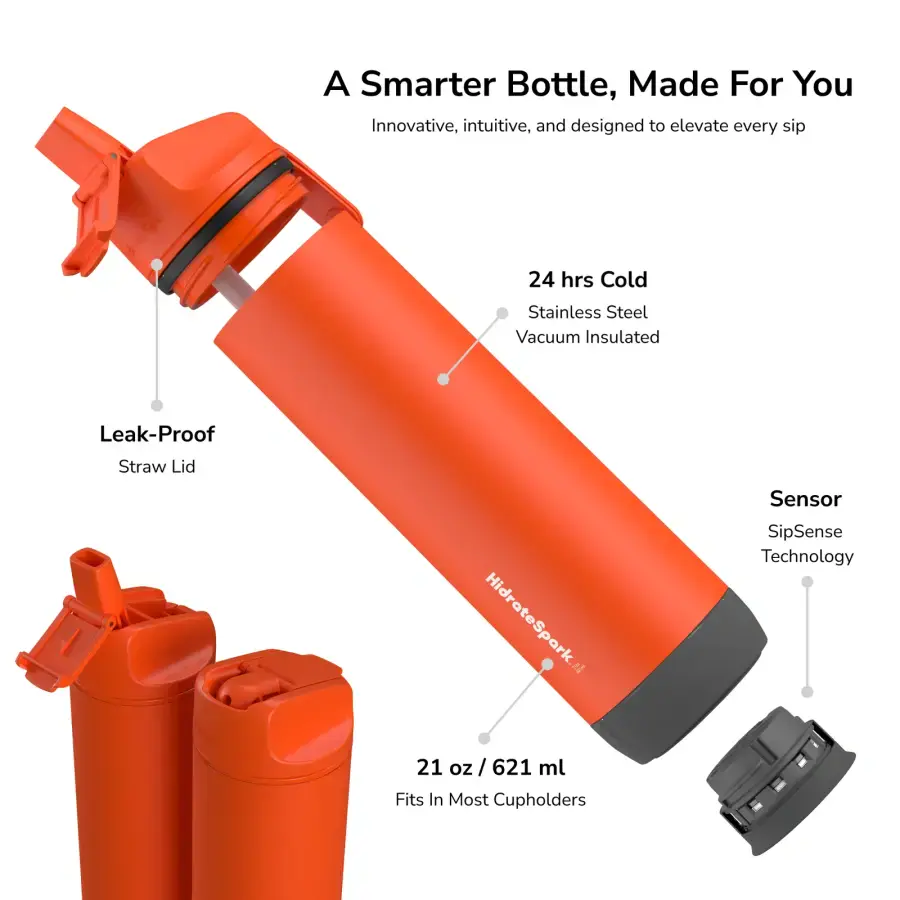 Розумна пляшка для води HidrateSpark PRO 21 oz/621 ml - Straw Lid - Lava (‎HI-012-002)