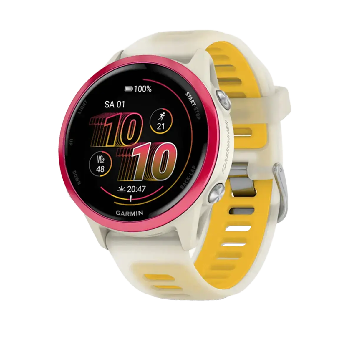 Спортивний годинник Garmin Forerunner 570 - 42 mm Raspberry Aluminum with Translucent Bone/Mango Band (010-02970-02)