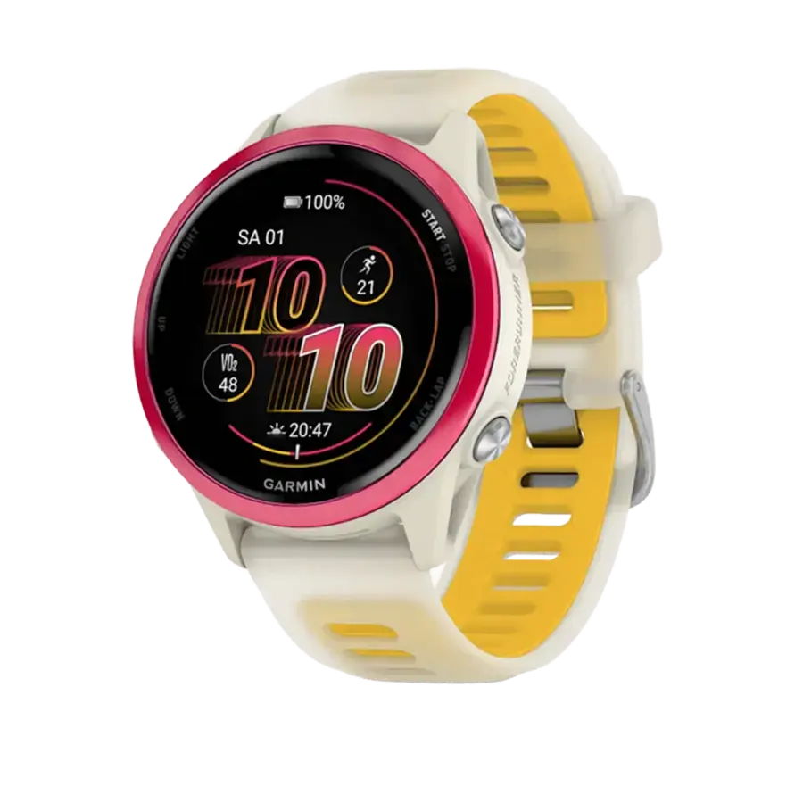 Спортивний годинник Garmin Forerunner 570 - 42 mm Raspberry Aluminum with Translucent Bone/Mango Band (010-02970-02)