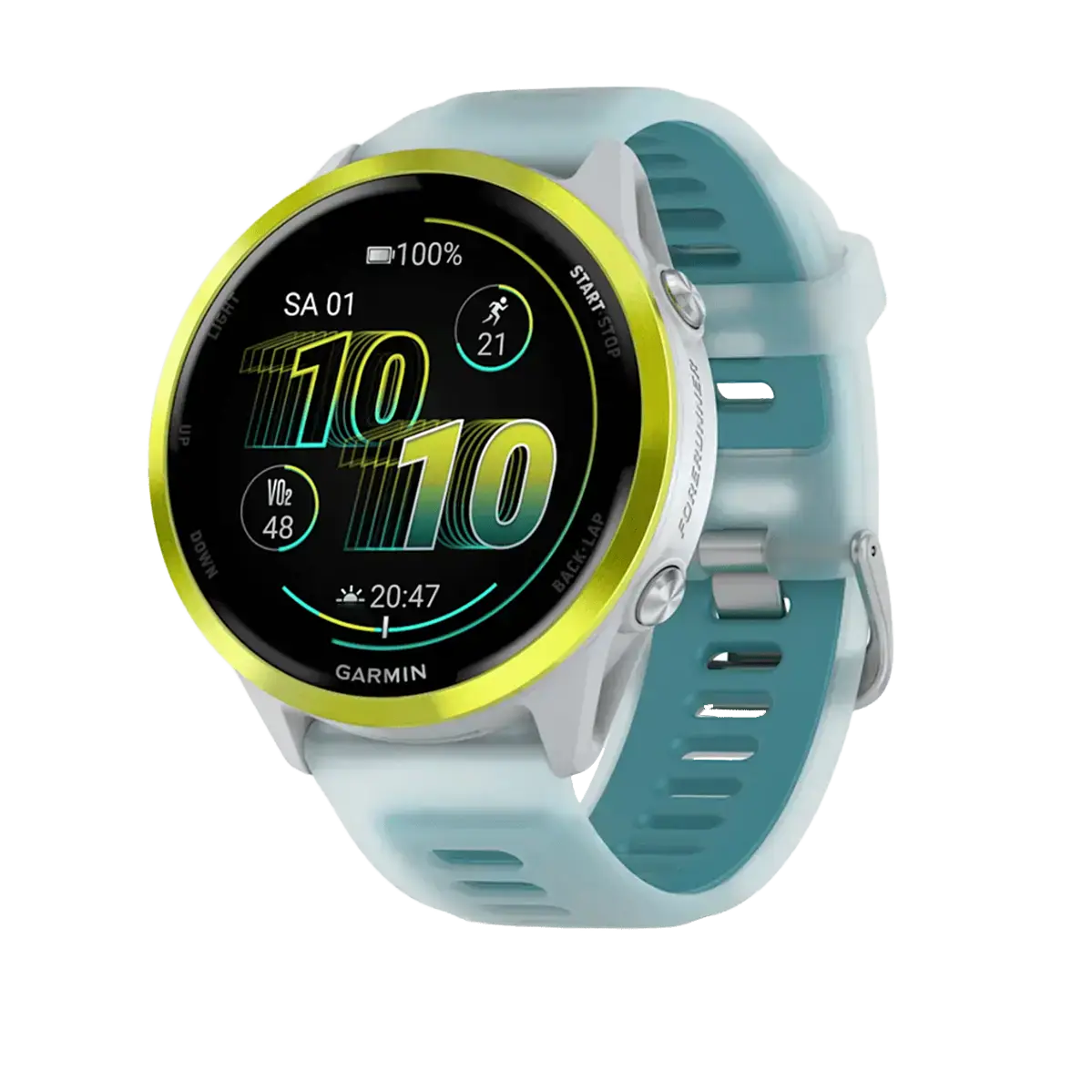 Спортивний годинник Garmin Forerunner 570 - 47 mm Amp Yellow Aluminum with Translucent Whitestone/Turquoise Band (010-02971-01)