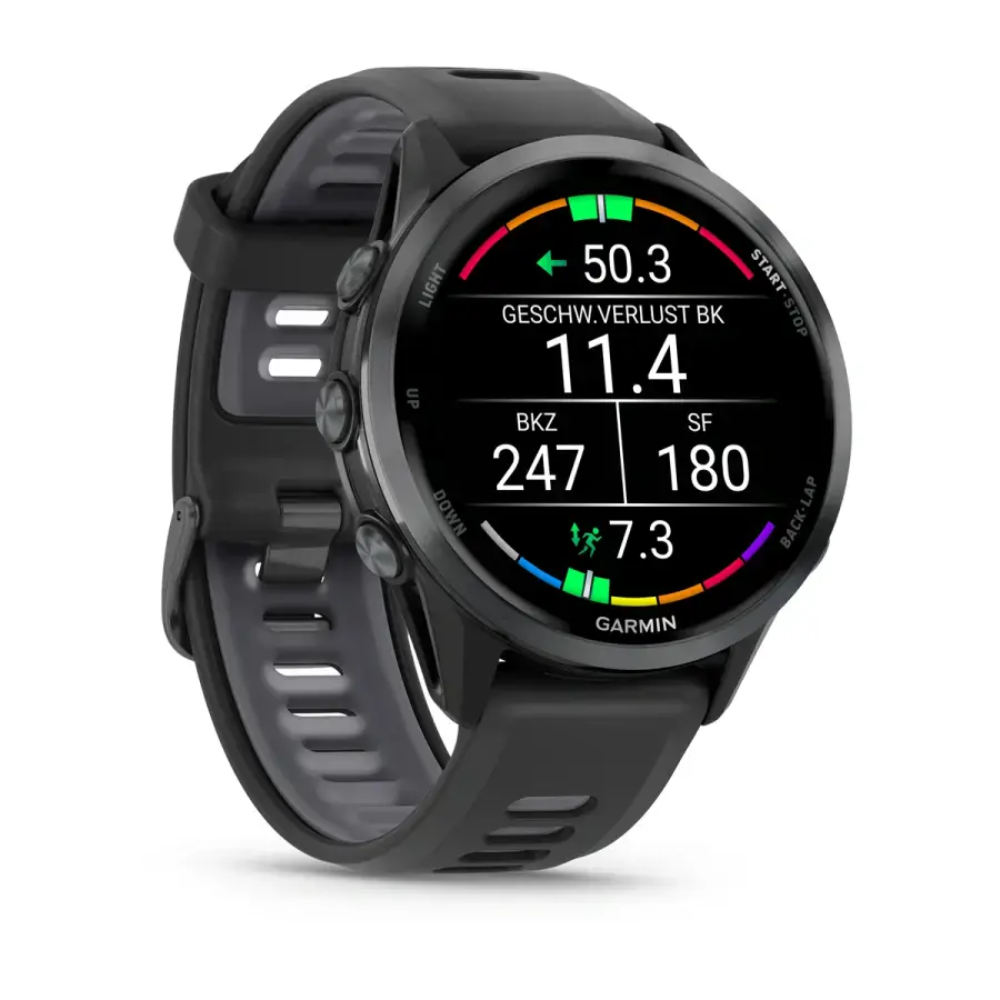 Спортивний годинник Garmin Forerunner 970 Carbon Gray DLC Titanium with Black Case and Black/Translucent Whitestone Band (010-02969-10)