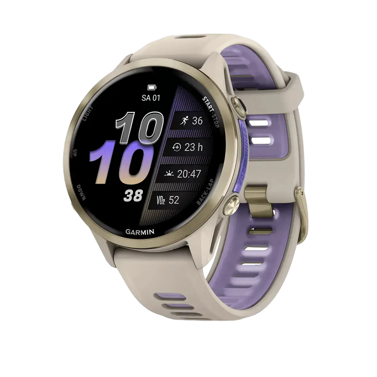 Спортивний годинник Garmin Forerunner 970 Soft Gold Titanium with French Gray Case and French Gray/Translucent Indigo Band (010-02969-12)