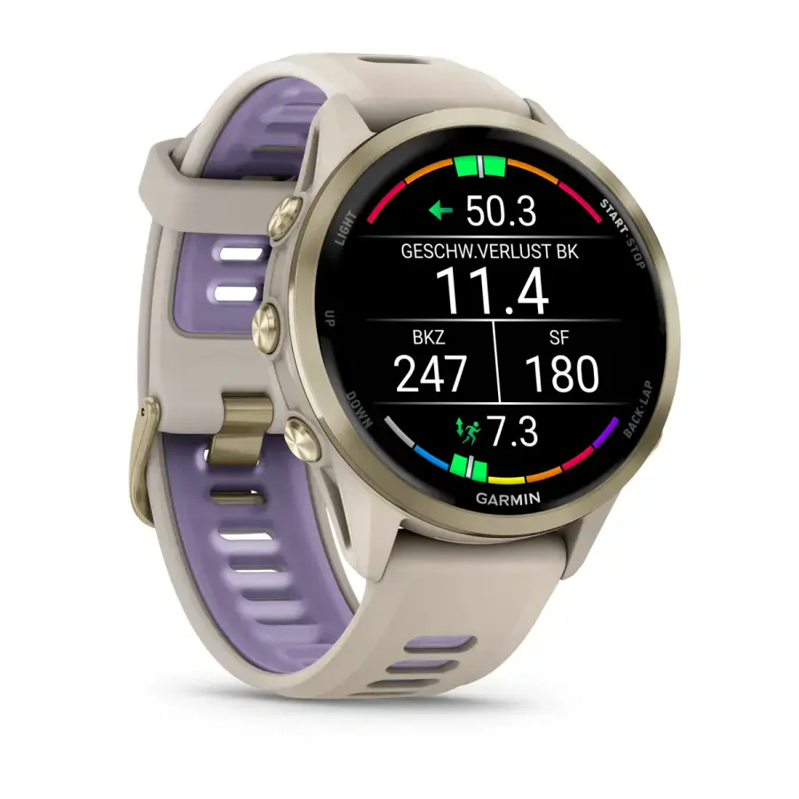Спортивний годинник Garmin Forerunner 970 Soft Gold Titanium with French Gray Case and French Gray/Translucent Indigo Band (010-02969-12)