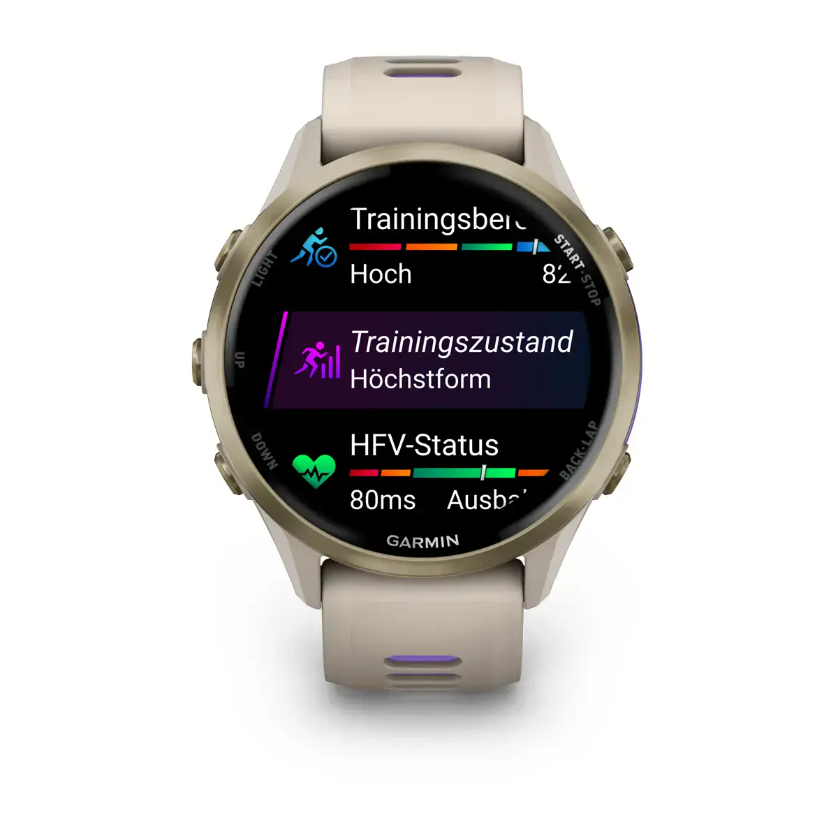 Спортивний годинник Garmin Forerunner 970 Soft Gold Titanium with French Gray Case and French Gray/Translucent Indigo Band (010-02969-12)