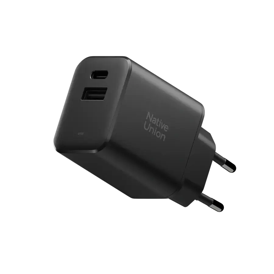 Зарядний пристрій Native Union Fast GaN Charger PD 45W [1 USB-C + 1 USB-A] - Black (FAST-PD45AC-BLK-EU)