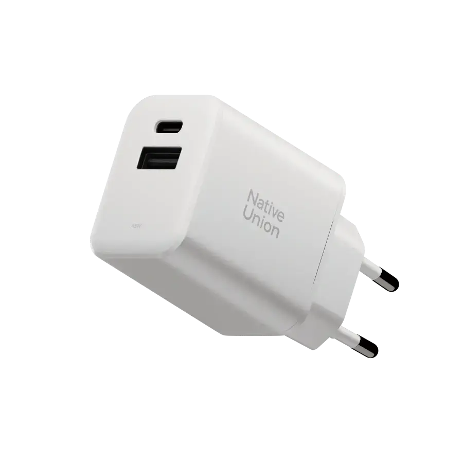 Зарядний пристрій Native Union Fast GaN Charger PD 45W [1 USB-C + 1 USB-A] - White (FAST-PD45AC-WHT-EU)